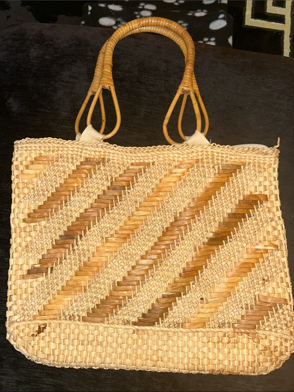 Handwoven Natural Beige Straw Tote Bag with Loop Handles